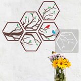 Globleland 6Pcs 6 Styles Hexagon PET Hollow Out Drawing Painting Stencils, for DIY Scrapbook, Photo Album, Leaf, Branch Pattern, 300x300mm, 1pc/style