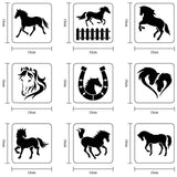 Globleland 9Pcs 9 Styles PET Hollow Out Drawing Painting Stencils, for DIY Scrapbook, Photo Album, Horse Pattern, 150x150mm, 1pc/style