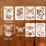 Globleland 6Pcs 6 Styles PET Hollow Out Drawing Painting Stencils, for DIY Scrapbook, Photo Album, Universe Pattern, Flower Pattern, 297x210mm, 1pc/style