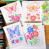 Globleland 6Pcs 6 Styles PET Hollow Out Drawing Painting Stencils, for DIY Scrapbook, Photo Album, Universe Pattern, Flower Pattern, 297x210mm, 1pc/style