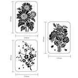 Globleland 3Pcs 3 Styles PET Hollow Out Drawing Painting Stencils, for DIY Scrapbook, Photo Album, Flower Pattern, 297x210mm, 1pc/style