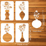 Globleland 4Pcs 4 Styles PET Hollow Out Drawing Painting Stencils, for DIY Scrapbook, Photo Album, Vase Pattern, 297x210mm, 1pc/style