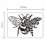 Globleland Plastic Drawing Painting Stencils Templates, for Painting on Scrapbook Fabric Tiles Floor Furniture Wood, Rectangle, Bees Pattern, 29.7x21cm