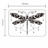 Globleland Plastic Drawing Painting Stencils Templates, for Painting on Scrapbook Fabric Tiles Floor Furniture Wood, Rectangle, Dragonfly Pattern, 29.7x21cm