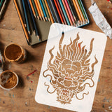 Globleland Plastic Drawing Painting Stencils Templates, for Painting on Scrapbook Fabric Tiles Floor Furniture Wood, Rectangle, Dragon Pattern, 29.7x21cm