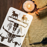 Globleland Plastic Drawing Painting Stencils Templates, for Painting on Scrapbook Fabric Tiles Floor Furniture Wood, Rectangle, Cattle Skull Pattern, 29.7x21cm