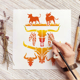 Globleland Plastic Drawing Painting Stencils Templates, for Painting on Scrapbook Fabric Tiles Floor Furniture Wood, Rectangle, Cattle Skull Pattern, 29.7x21cm
