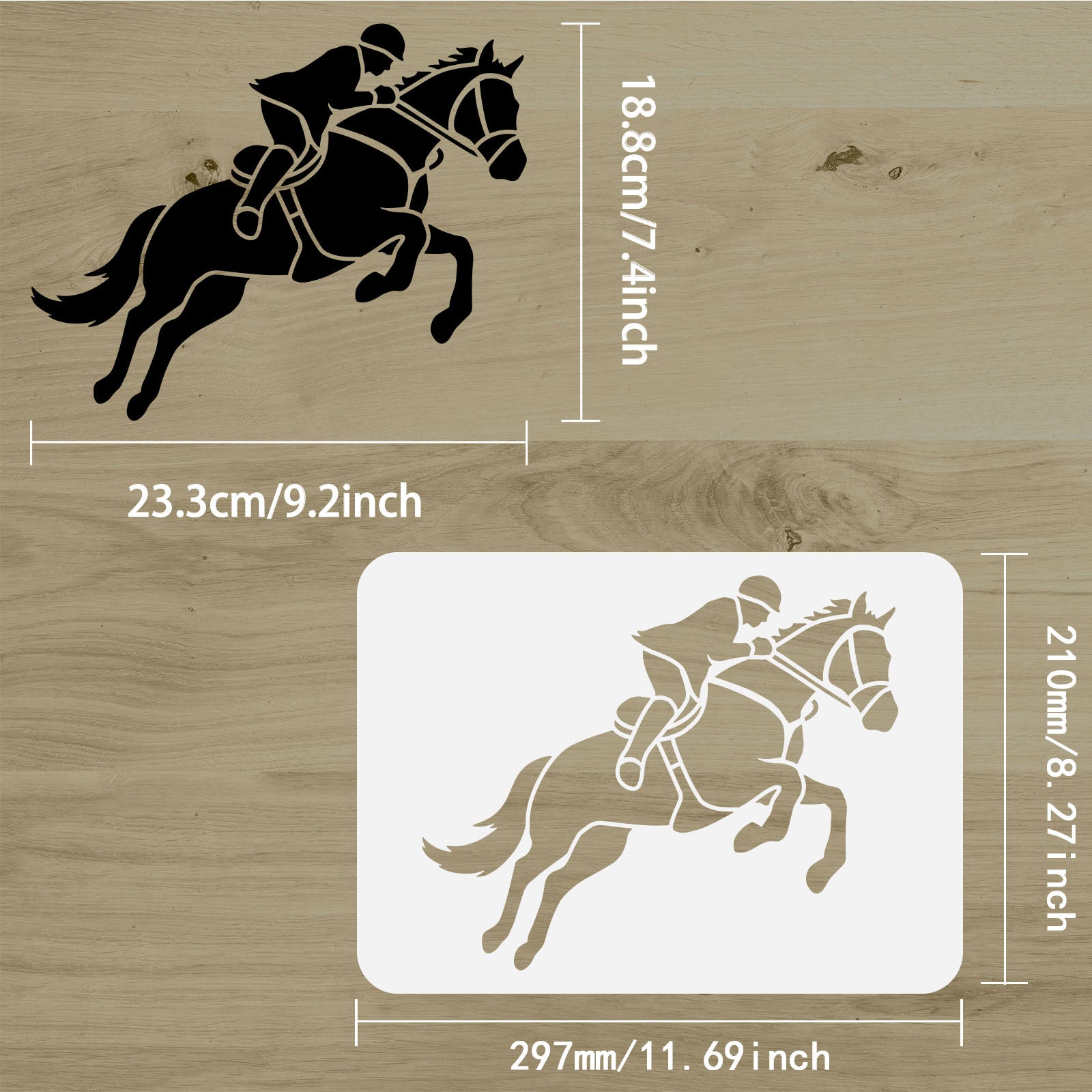 Globleland Plastic Drawing Painting Stencils Templates, for Painting on Scrapbook Fabric Tiles Floor Furniture Wood, Rectangle, Horse Pattern, 29.7x21cm