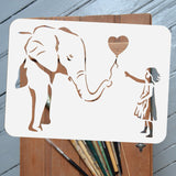 Globleland Plastic Drawing Painting Stencils Templates, for Painting on Scrapbook Fabric Tiles Floor Furniture Wood, Rectangle, Elephant Pattern, 29.7x21cm