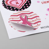 Globleland Round Dot Breast Cancer Awareness Pink Ribbon Stickers, Paper Self-Adhesive Decals for Event Supplies, Pink, 135x135x0.3mm, 6pcs/sheet, 20 sheets/bag
