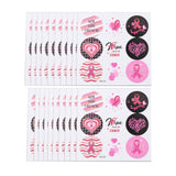 Globleland Round Dot Breast Cancer Awareness Pink Ribbon Stickers, Paper Self-Adhesive Decals for Event Supplies, Pink, 135x135x0.3mm, 6pcs/sheet, 20 sheets/bag