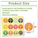Globleland Paper Self Adhesive Gold Foil Embossed Stickers, Colorful Round Dot Decals for Seal Decoration, DIY ScrapbookScrapbook, Tree of Life Pattern, 50x50mm, 12pcs/sheet, 10 sheets/set