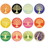 Globleland Paper Self Adhesive Gold Foil Embossed Stickers, Colorful Round Dot Decals for Seal Decoration, DIY ScrapbookScrapbook, Tree of Life Pattern, 50x50mm, 12pcs/sheet, 10 sheets/set