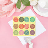 Globleland Paper Self Adhesive Gold Foil Embossed Stickers, Colorful Round Dot Decals for Seal Decoration, DIY ScrapbookScrapbook, Flower Pattern, 50x50mm, 12pcs/sheet, 10 sheets/set
