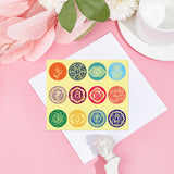 Globleland Paper Self Adhesive Gold Foil Embossed Stickers, Colorful Round Dot Decals for Seal Decoration, DIY ScrapbookScrapbook, Chakra Theme, 50x50mm, 12pcs/sheet, 10 sheets/set