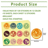 Globleland Paper Self Adhesive Gold Foil Embossed Stickers, Colorful Round Dot Decals for Seal Decoration, DIY ScrapbookScrapbook, Bird Pattern, 50x50mm, 12pcs/sheet, 10 sheets/set