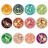 Globleland Paper Self Adhesive Gold Foil Embossed Stickers, Colorful Round Dot Decals for Seal Decoration, DIY ScrapbookScrapbook, Bird Pattern, 50x50mm, 12pcs/sheet, 10 sheets/set