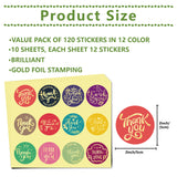 Globleland Paper Self Adhesive Gold Foil Embossed Stickers, Colorful Round Dot Decals for Seal Decoration, DIY ScrapbookScrapbook, Word, 50x50mm, 12pcs/sheet, 10 sheets/set