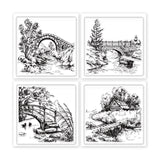 Globleland 4Pcs 4 Styles PVC Stamp, for DIY Scrapbooking, Building, 55x55mm, 1pc/style
