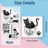 Globleland 4Pcs 4 Styles PVC Stamp, for DIY Scrapbooking, Cat Shape, 55x55mm, 1pc/style