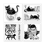 Globleland 4Pcs 4 Styles PVC Stamp, for DIY Scrapbooking, Cat Shape, 55x55mm, 1pc/style