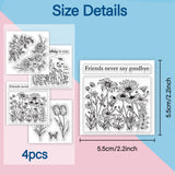 Globleland 4Pcs 4 Styles PVC Stamp, for DIY Scrapbooking, Flower, 55x55mm, 1pc/style