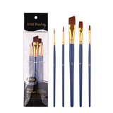 Globleland Painting Brush Set, Nylon Brush Head with Wooden Handle and Gold Plated Aluminium Tube, for Watercolor Painting Artist Professional Painting, Midnight Blue, 18~20.2cm, 5pcs/set