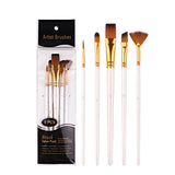 Globleland Painting Brush Set, Nylon Brush Head with Wooden Handle and Gold Plated Aluminium Tube, for Watercolor Painting Artist Professional Painting, Lavender Blush, 18~20.3cm, 5pcs/set