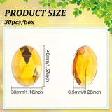 Globleland 30pcs Self-Adhesive Acrylic Rhinestone Stickers, for DIY Decoration and Crafts, Faceted, Oval, Gold, 40x30x6.5mm
