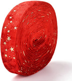 11 Yds ?¡§¡é 1 Red Velvet Ribbon, 1 Double Face Satin Ribbon Velvet Ribbon with Gold Star Pattern for Wedding Gift Wrapping Hair Bows Home Christmas Decoration
