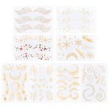 Globleland 8 Sheets 8 Style Hot Stamping Freckles Body Art Face Tattoo Sticker, Star & Vortex & Moon Pattern , Mixed Patterns, 15.1x10.6x0.02cm, 1 sheet/style