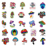 Globleland 50Pcs Rainbow Color PVC Waterproof Cartoon Stickers, Self-adhesive Plant Decals, for Suitcase, Skateboard, Refrigerator, Helmet, Mobile Phone Shell, Mushroom Pattern, 55~85mm