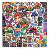Globleland 50Pcs Rainbow Color PVC Waterproof Cartoon Stickers, Self-adhesive Plant Decals, for Suitcase, Skateboard, Refrigerator, Helmet, Mobile Phone Shell, Mushroom Pattern, 50~80mm