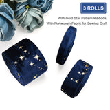 1 Bag 6.6 Yards 3 Sizes Velvet Ribbons with Star Pattern Drak Blue Double Faced Velvet Ribbon for Sewing Craft Gift Package (3/8 inch, 1 inch, 2 inch)