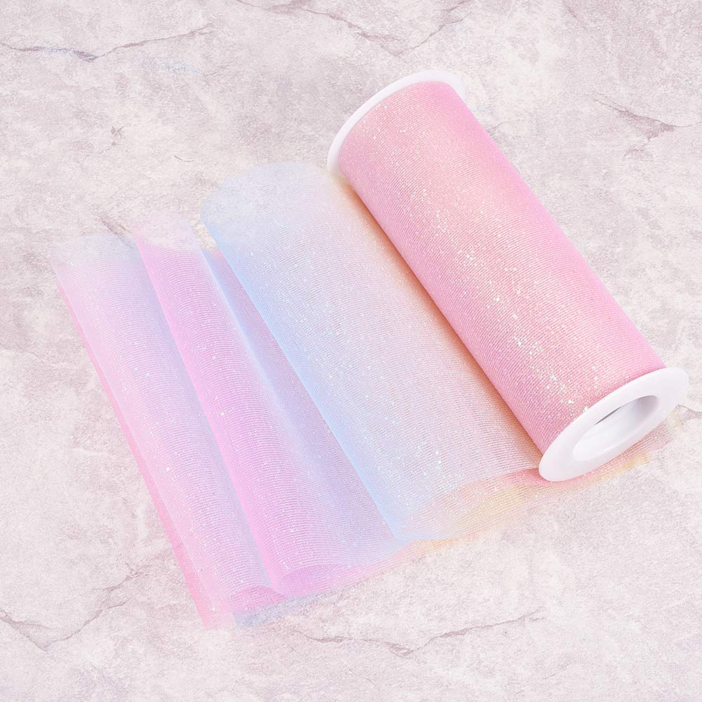 Globleland 2 Rolls Glitter Tulle Pink Tulle Fabric Rolls 6 inch x 10  Yards(30 feet) for Decoration Bows, Craft Making, Wedding Party Ribbon - 20  Yards in Total