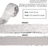 5.5 Yards Sequin Trim Elastic Sequin Ribbon Flat Sequins Paillette Lace Trim 3 Inch Wide Silver Metallic Stretch Trim Bling Fabric Paillette Trim for Dress Headband Sewing Crafts