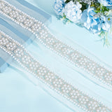 1 Box 2 Yards/1.8m Flower Pearl Beaded Trim White Polyester Lace Trim 55mm Garment Sewing Mesh Trim with Imitation Pearl Beads, Decorative Lace Trim Wedding Bridal Dress Edging Trim