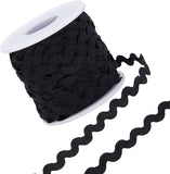 Wave Bending Fringe Trim, Sewing Ribbon, with Plastic Empty Spools, Black,  3/16 inches~3/8 inch(5~8.5mm), about 25m/strand, 1strand