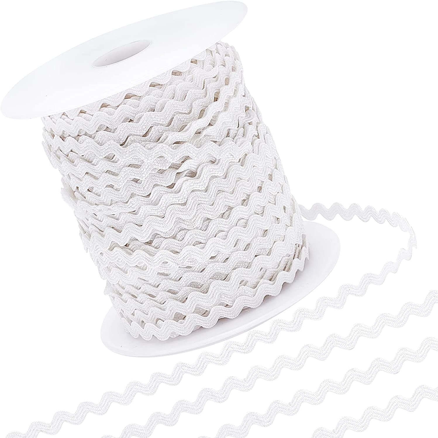 Globleland 50Yard Rick Rack Trim Ribbon Wave Sewing Bending Fringe Trim  3.5mm for Sewing Flower Making Wedding Party Lace Ribbon Craft (White)