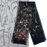 1 Bag 60.24 Inch Width Floral Embroidered Lace Fabric Colorful Flowers Embroidery Lace Trim Fabrics Black Mesh Applique for Party Dress Skirt Clothing DIY Sewing Embellishments Crafts