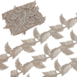 1 Bag 5 Yards Metallic Lace Applique Trim 1.8 Wide Tan Leaf Embroidery Lace Edge Trimmings Leaves Embroidered Venice Fringe Trim Glitter Decorated Gimp Trimmings for Sewing Wedding Bridal Dress