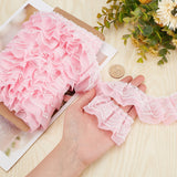 1 Bag 11 Yards Pink Double-Layer Pleated Chiffon Lace Trim 5cm Wide 2-Layer Gathered Ruffle Trim Edging Tulle Trimmings Fabric Ribbon for Home DIY Sewing Crafts Costume Pillowcase Embellishments