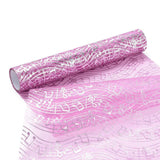 5 Roll Silver Color Musical Note Printed Deco Mesh Ribbons, Tulle Fabric, for Party Home Decoration, Pink, 10.82~11.02 inch(27.5~28cm),  5yards/roll