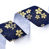 1 Roll Japanese Kimono Style Floral Cotton Ribbon, Single Printed, for DIY Hair Bow, Headwear, Handmade Trim, Prussian Blue, 1-1/2 inch(40mm), about 10yards/roll(9.14m/roll)
