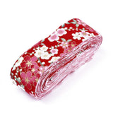 1 Roll Japanese Kimono Style Floral Cotton Ribbon, Single Printed, for DIY Hair Bow, Headwear, Handmade Trim, Red, 1-1/2 inch(40mm), about 10yards/roll(9.14m/roll)