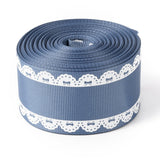 2 Roll Polyester Printed Grosgrain Ribbon, Single Face Lace Pattern, for DIY Handmade Craft, Gift Decoration , Steel Blue, 1-1/2 inch(38mm), 10 yards/roll(9.14m/roll)