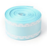 2 Roll Polyester Printed Grosgrain Ribbon, Single Face Lace Pattern, for DIY Handmade Craft, Gift Decoration , Cyan, 1-1/2 inch(38mm), 10 yards/roll(9.14m/roll)