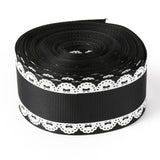2 Roll Polyester Printed Grosgrain Ribbon, Single Face Lace Pattern, for DIY Handmade Craft, Gift Decoration , Black, 1-1/2 inch(38mm), 10 yards/roll(9.14m/roll)