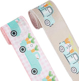2 Rolls Single Face Polyester Ribbon, 2-1/2 X 10 Yds Carrot Car Pattern Printed Ribbons, Wired Edge Ribbons for Wrapping ,Hair Bows, Packaging, Party, Easter Decoration ( Pink&Tan )