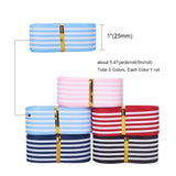 1 Set Elite Cotton Grosgrain Ribbon, Stripe Pattern, Mixed Color, 1 inch(25mm), about 5.47yards/roll(5m/roll), 5rolls/set